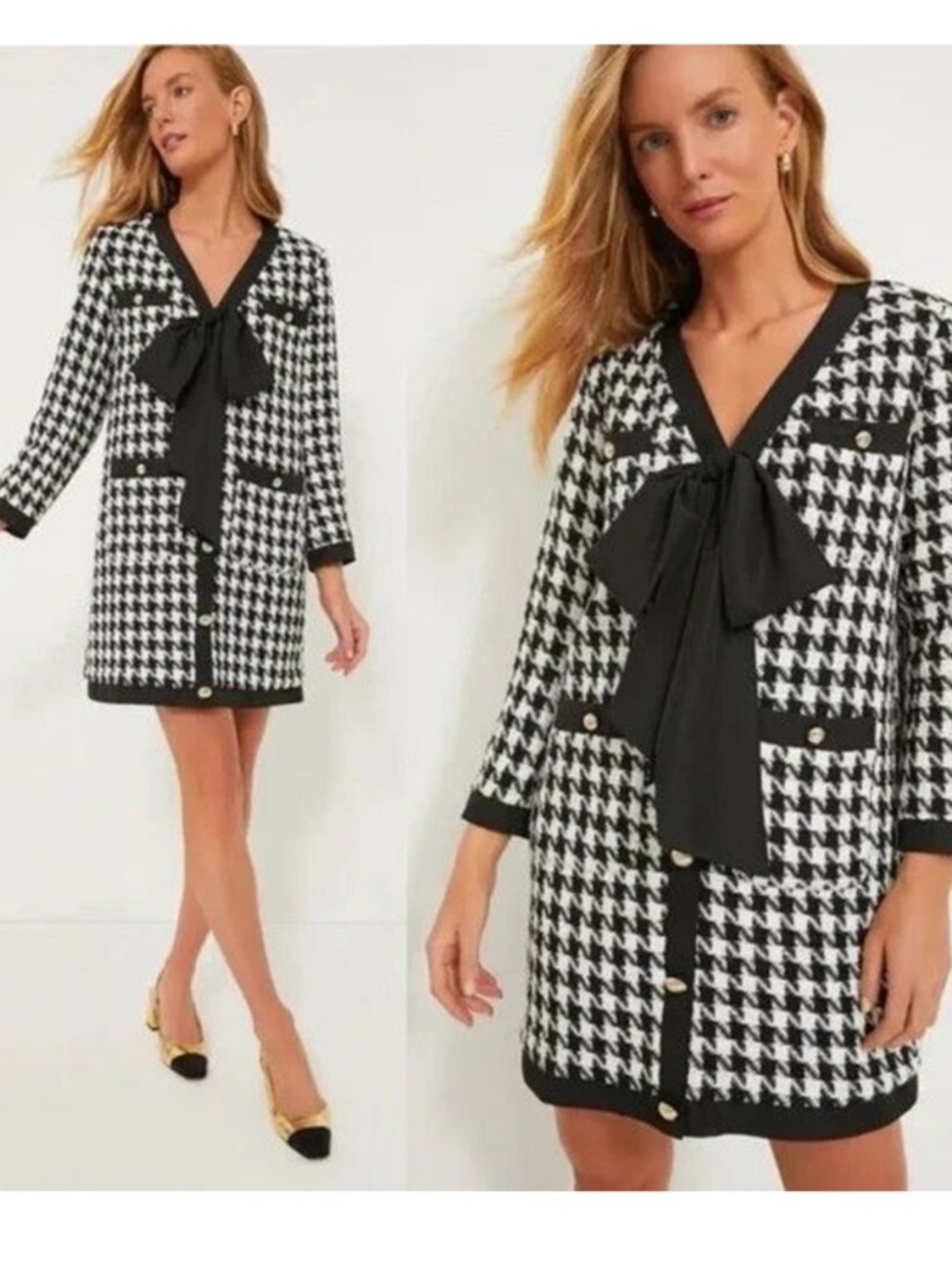 Tuckernuck Pomander Place Coco Tweed Houndstooth Blazer Dress Preppy Black XS